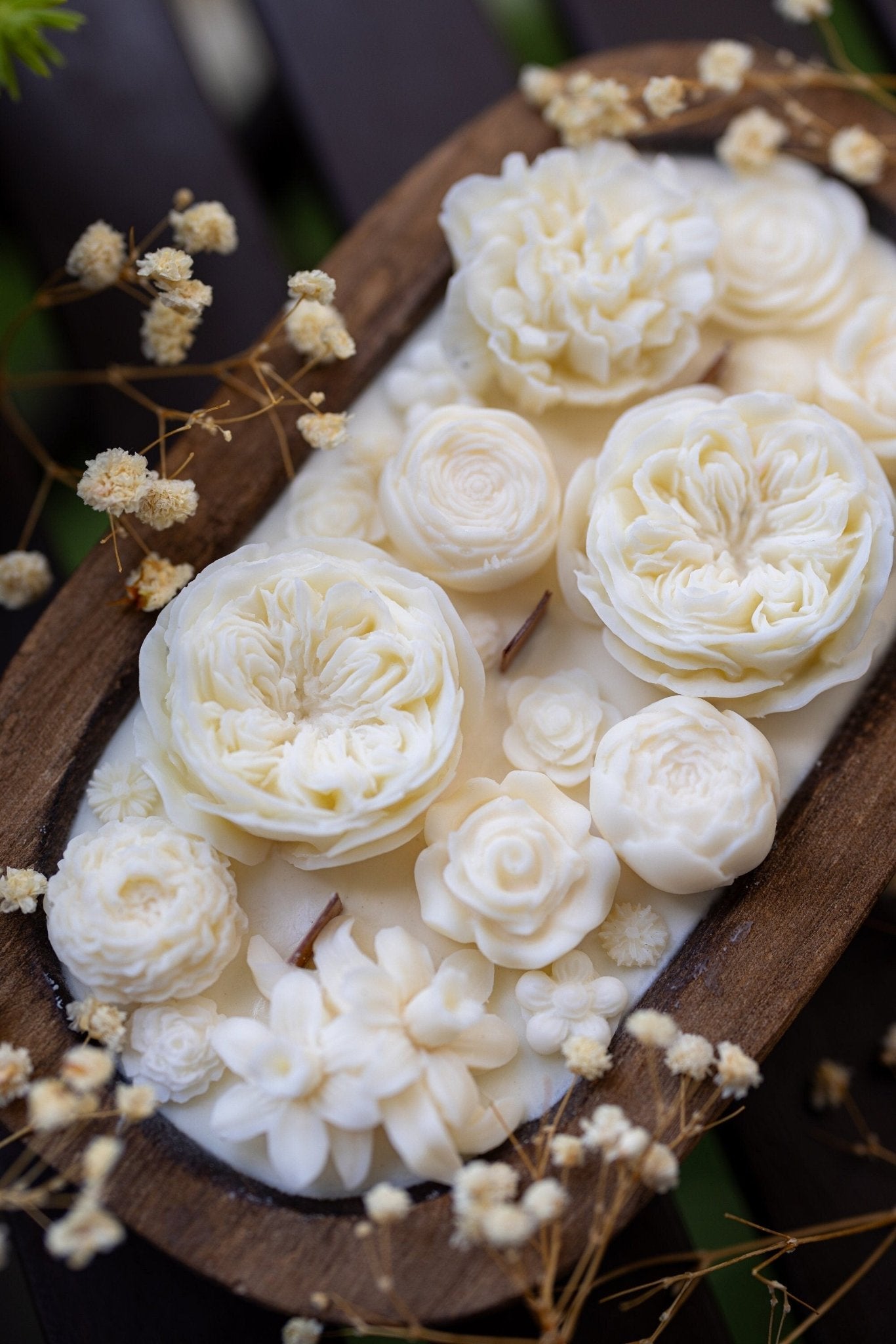 Beautiful Flower Dough Bowl Candle – Flower Scented Handcrafted Dough Bowl – Large Farmhouse Candle
