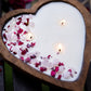 Heart-Shaped Wood Dough Bowl Candle – Crystals & Flowers – 3 Cotton Wick Soy Candle