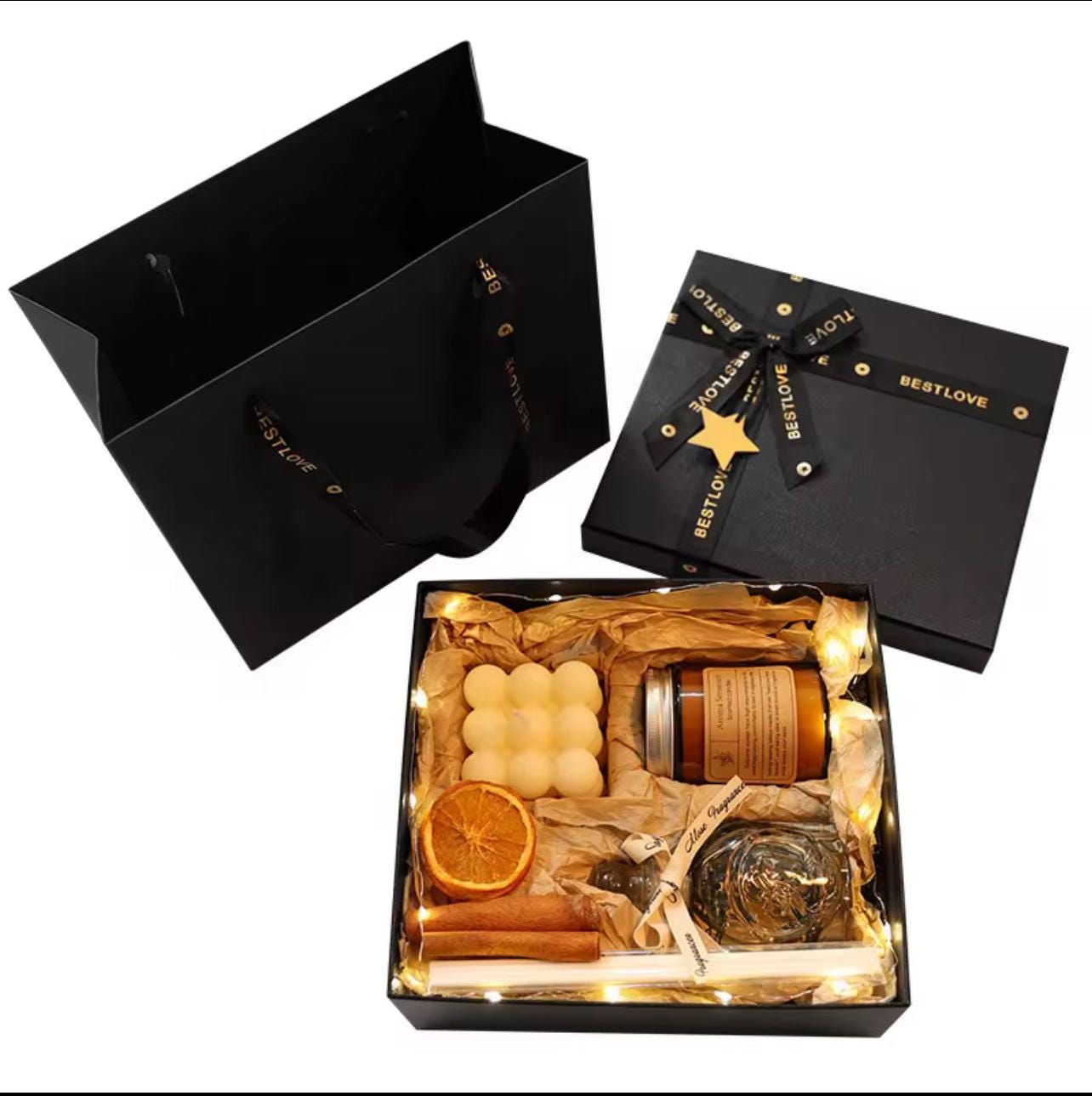 Hot Sale Aromatherapy 100% Soy Wax Candle & Reed Diffuser Gift Set | Black Box Luxury Gift for Her