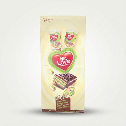 Wafer - Chocolate Pistachio Cream by Mr. Love box of 24 (400g)
