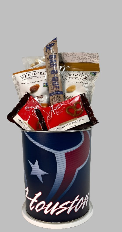 Houston Texans Gift Tin Basket - Savory or Sweet Snacks - Made In America