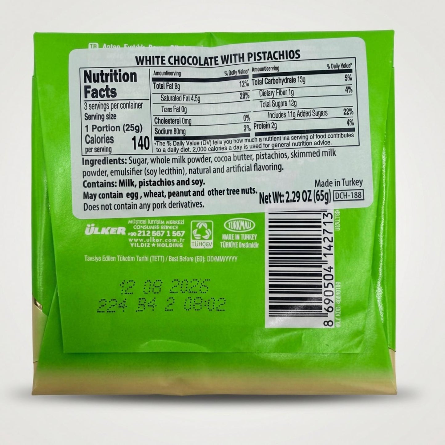 Çikolata - Antep Fıstıklı Beyaz Çikolata (65g)