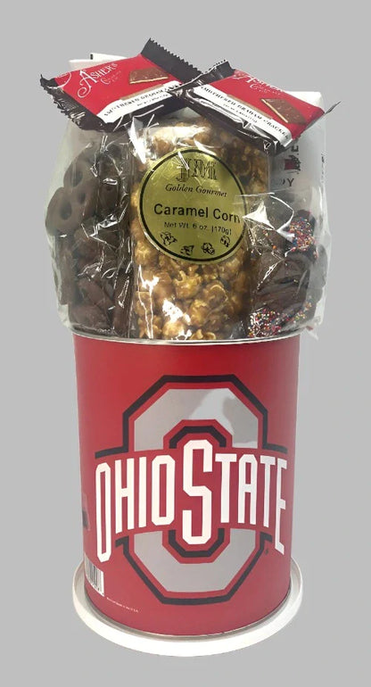 Ohio State Buckeyes Gift Tin Basket - Gourmet Snacks - Made in USA
