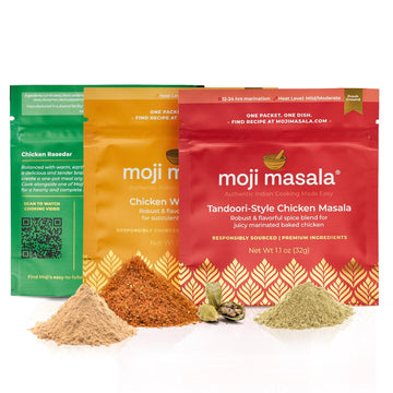 Indian Chicken Spice Set – Chicken Curry, Tandoori Chicken & Masala Wings | 3 Classic Dishes, Pre-Measured | moji masala®