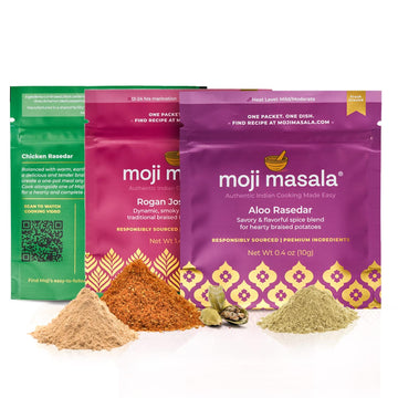 moji masala® Indian Curry Spice Set – Rogan Josh, Chicken Curry & Potato Curry | 3 Authentic Dishes, Pre-Measured