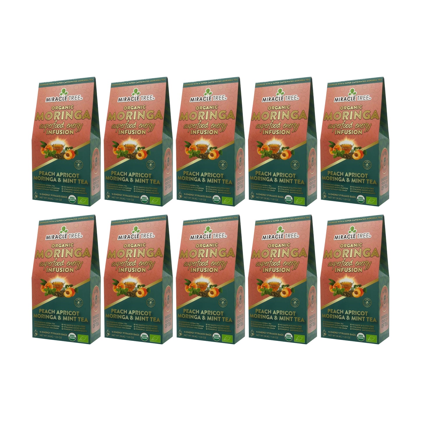 Organic Moringa Energy Tea - Peach Mint Apricot - Natural Coffee Alternative
