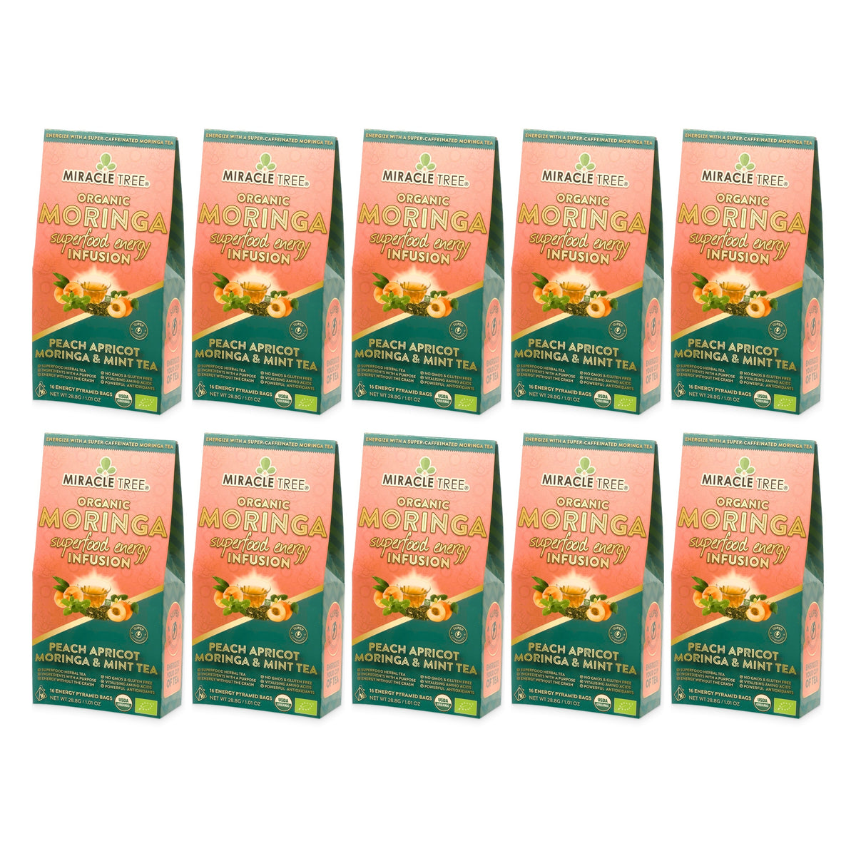 Organic Moringa Energy Tea - Peach Mint Apricot - Natural Coffee Alternative