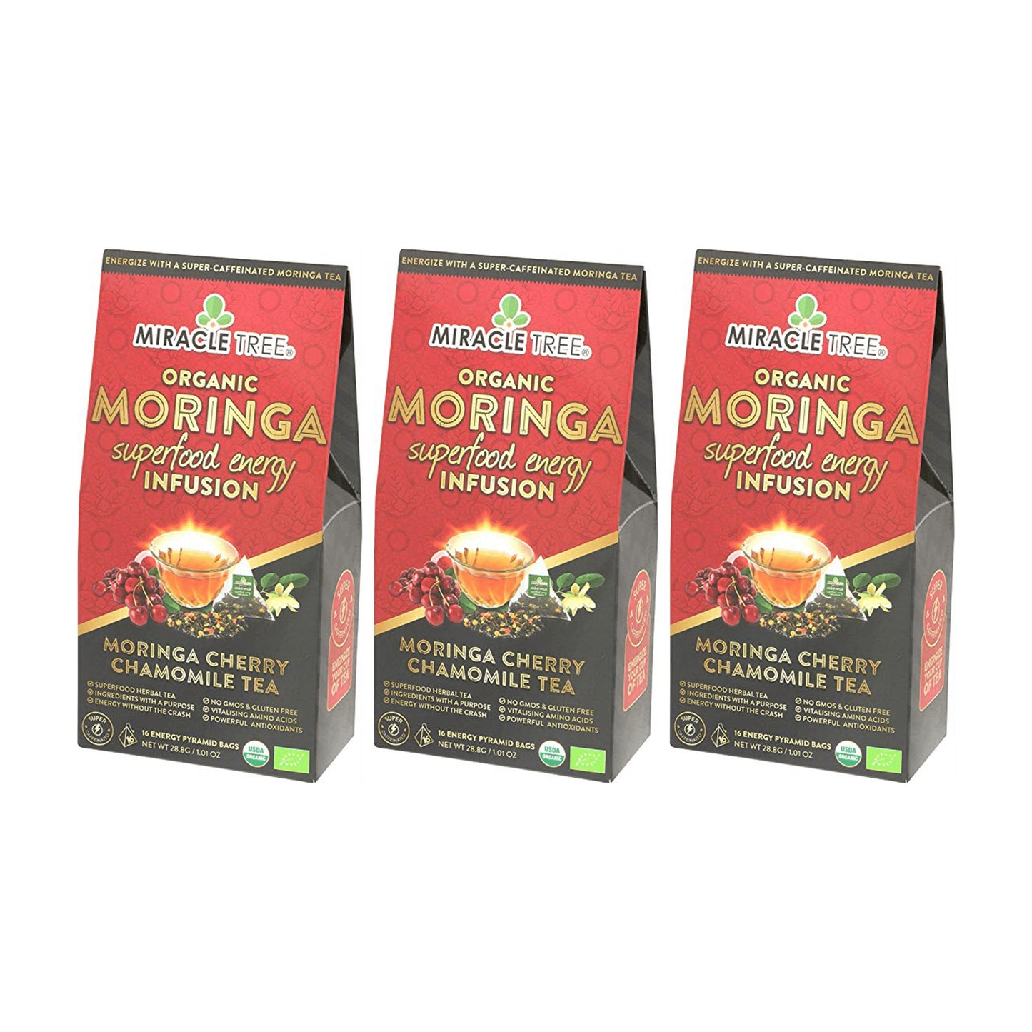 Organic Moringa Energy Tea - Cherry Chamomile - Natural Coffee Alternative