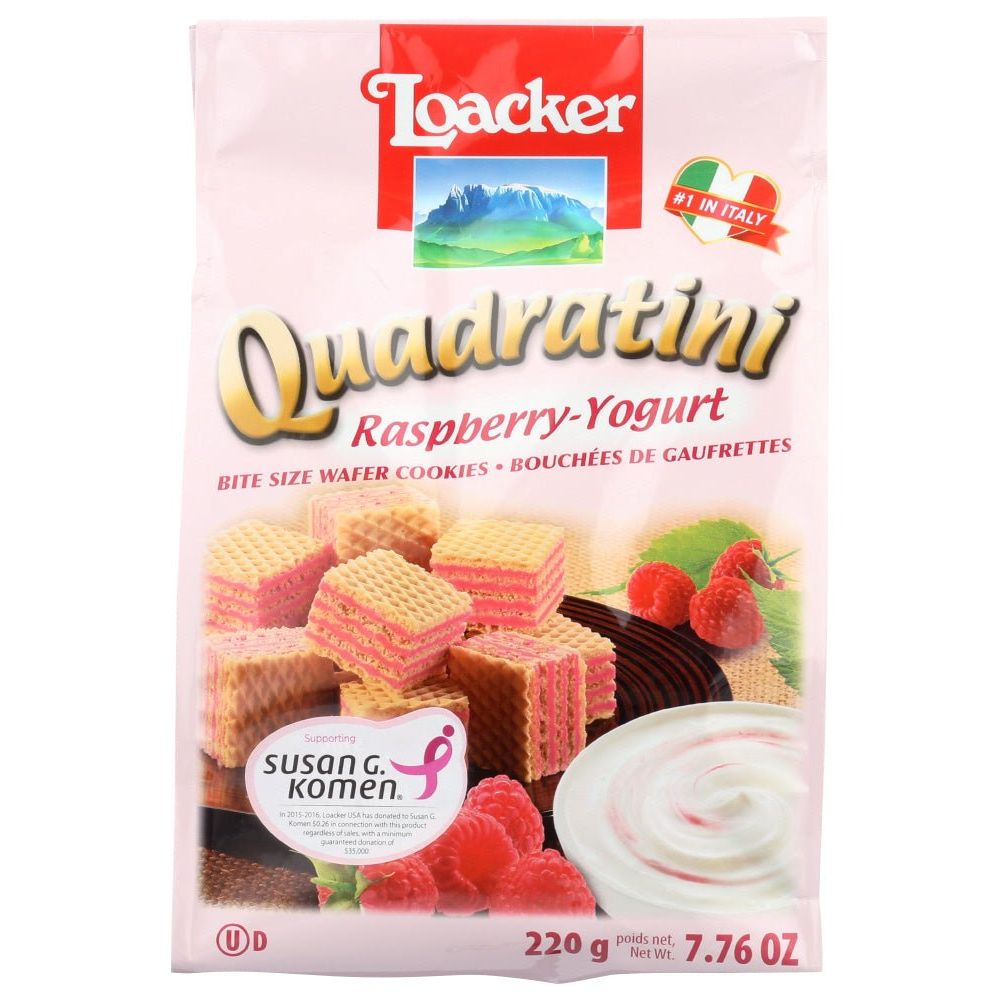 Loacker Quadratini Raspberry Yogurt Wafer Cookies – 7.76 Oz Bag