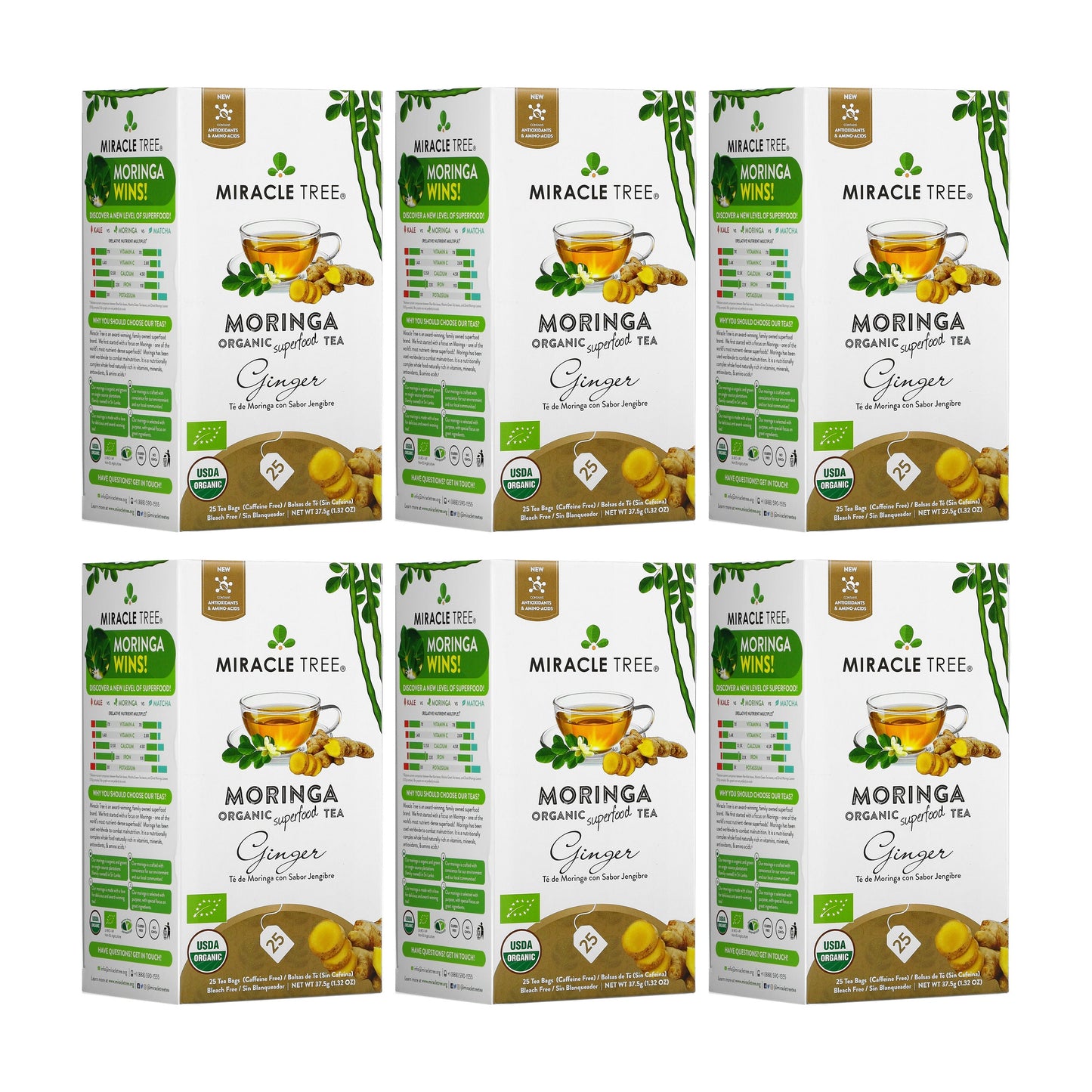 Organic Moringa Tea - Ginger - Caffeine-Free Herbal Tea