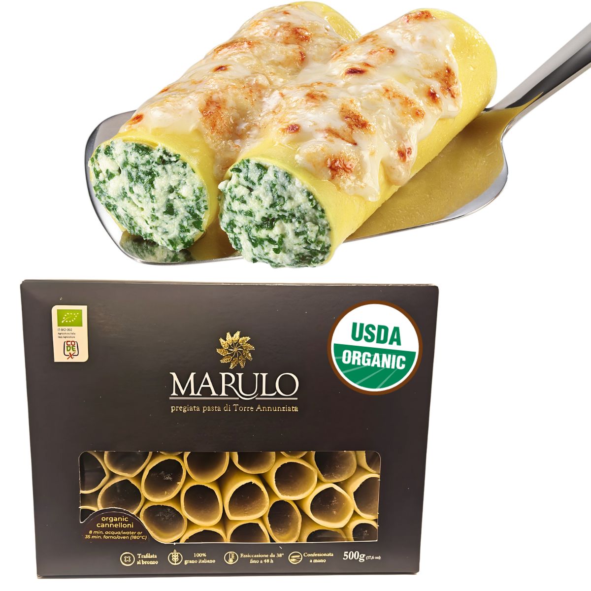 Marulo, Organic Cannelloni Pasta, Bronze Die Cut, 12 Pack x 1.1 lb