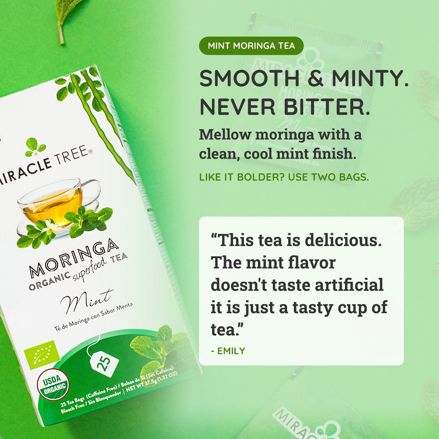 Organic Moringa Tea - Mint - Caffeine-Free Herbal Tea