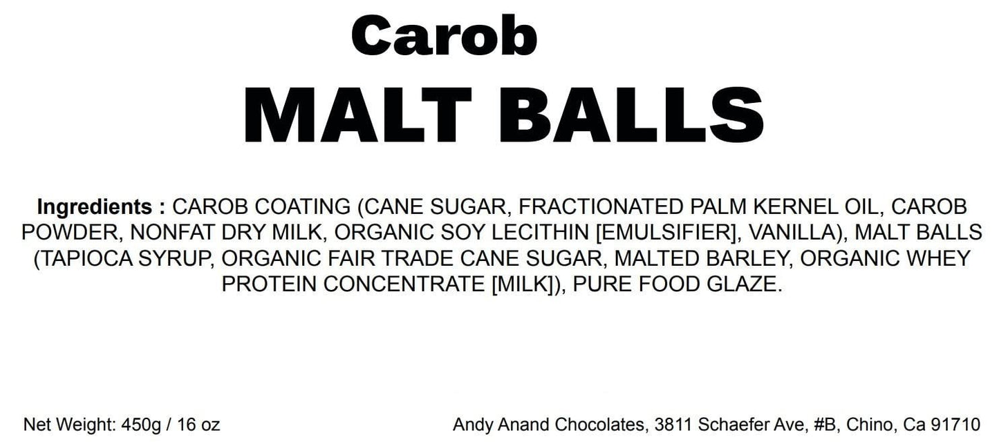 Andy Anand Carob Malt Balls, Tastes like chocolate Amazing-Delicious-Decadent Gift Box, Birthday, Valentine, Christmas Gourmet Food, Mothers Fathers day Anniversary Wedding (1 lbs)