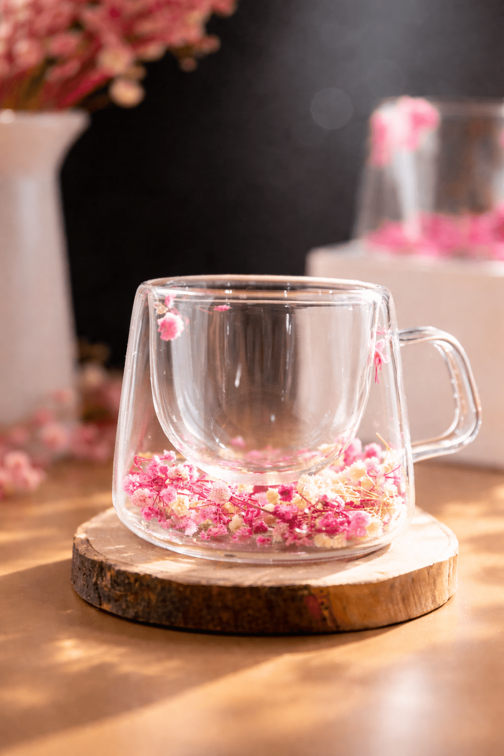 Double Glass Handcrafted Flower Glass Cup Mugs with Dried Flowers - Unique Floral Tea  & Coffee Mug