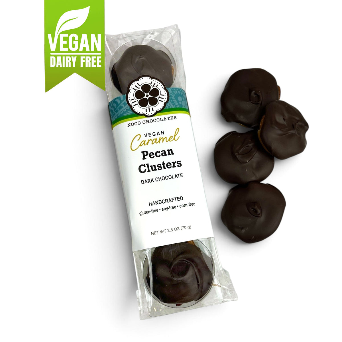 Vegan Caramel Pecan Clusters | Dairy-Free Dark Chocolate