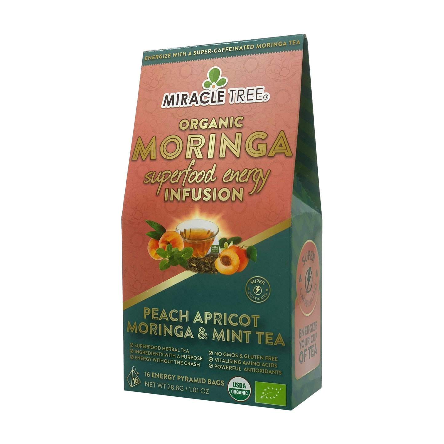 Organic Moringa Energy Tea - Peach Mint Apricot - Natural Coffee Alternative