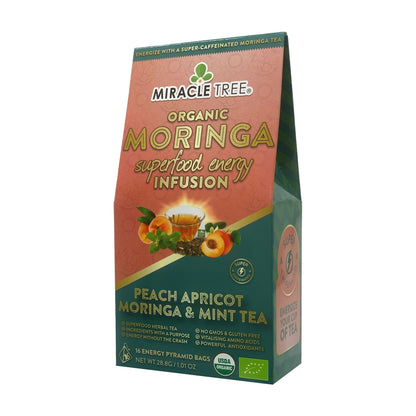 Organic Moringa Energy Tea - Peach Mint Apricot - Natural Coffee Alternative