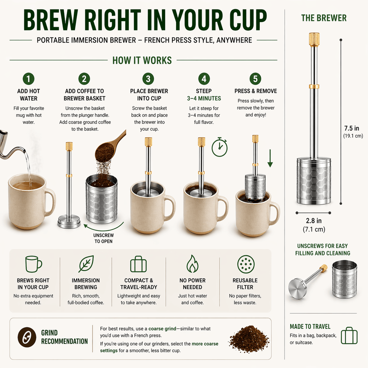 Portable Immersion Coffee Brewer