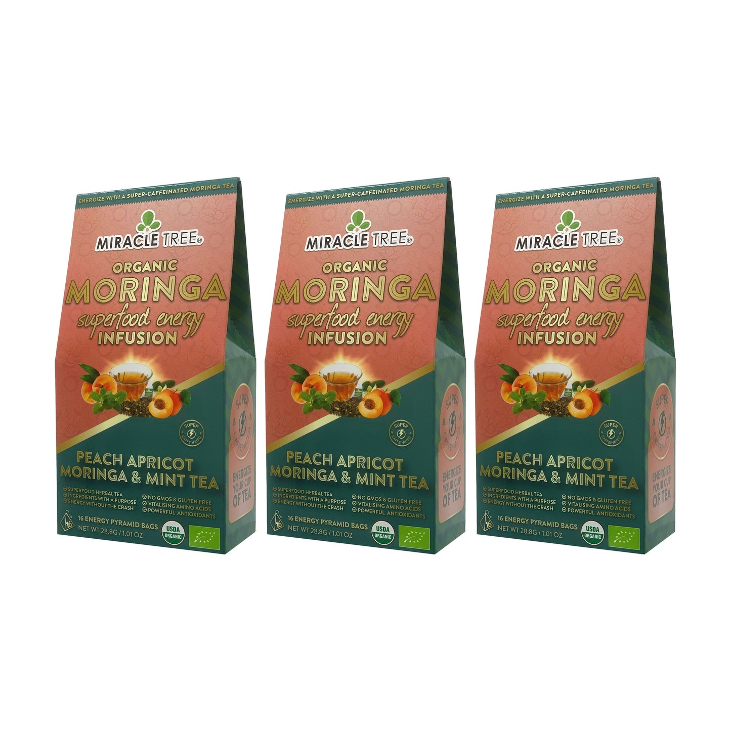 Organic Moringa Energy Tea - Peach Mint Apricot - Natural Coffee Alternative
