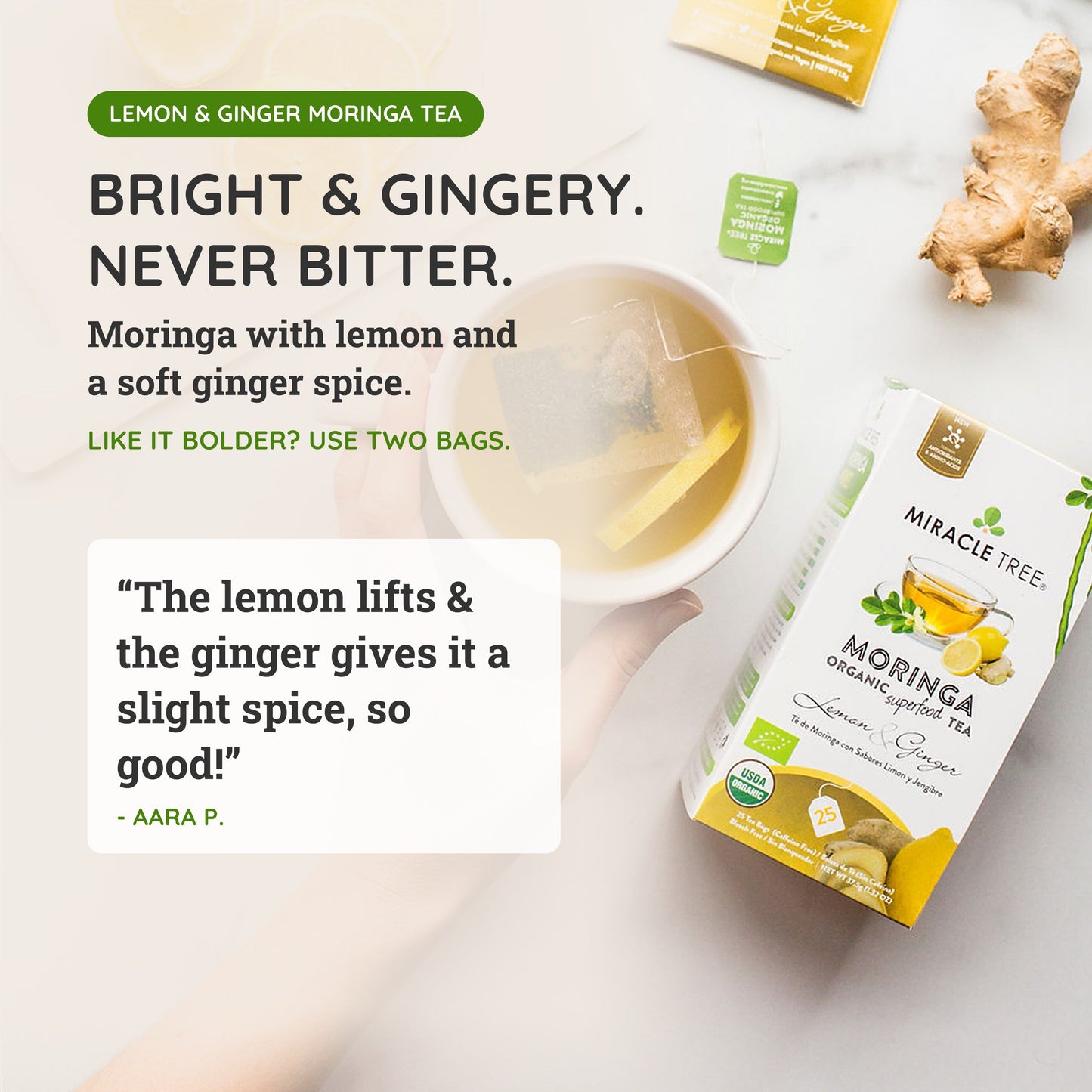 Organic Moringa Tea - Lemon & Ginger - Caffeine-Free Herbal Tea
