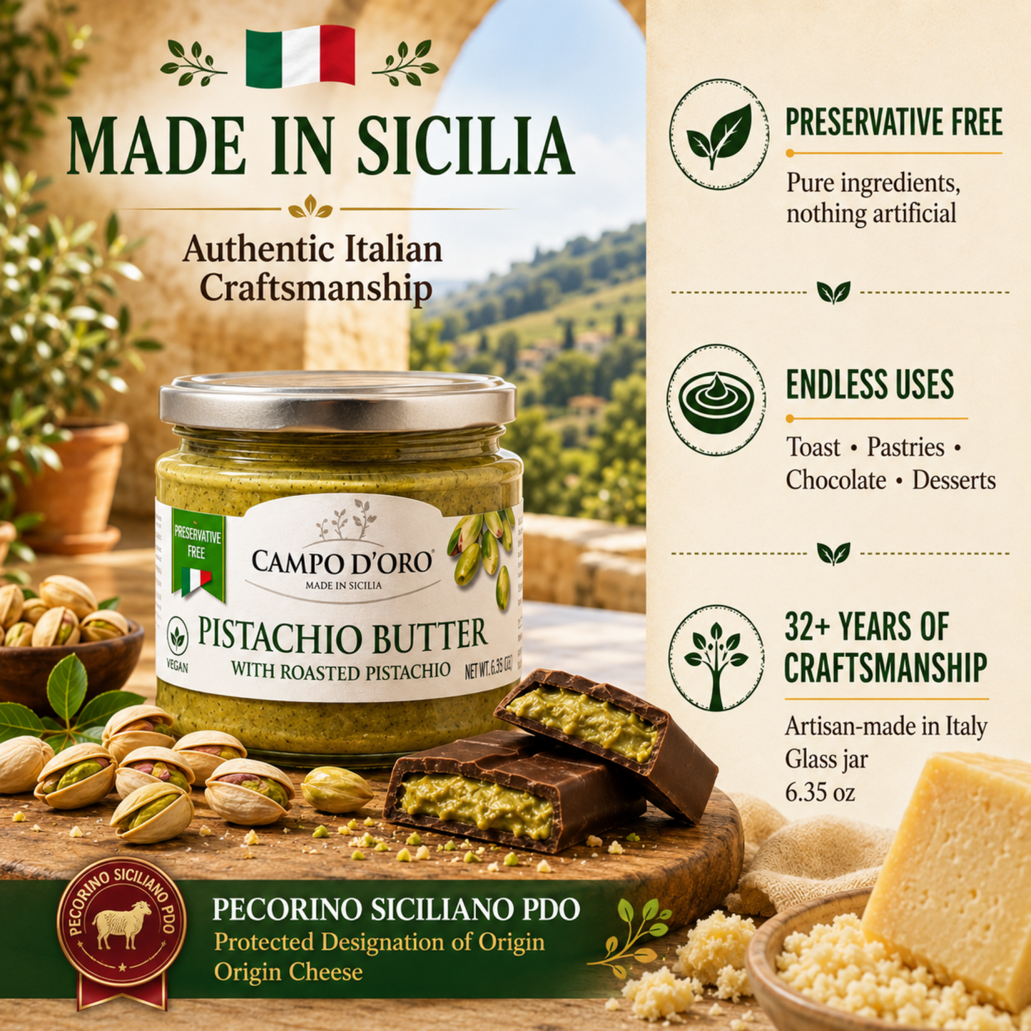 Campo D'Oro, Pistachio Butter Cream, 6.35 oz