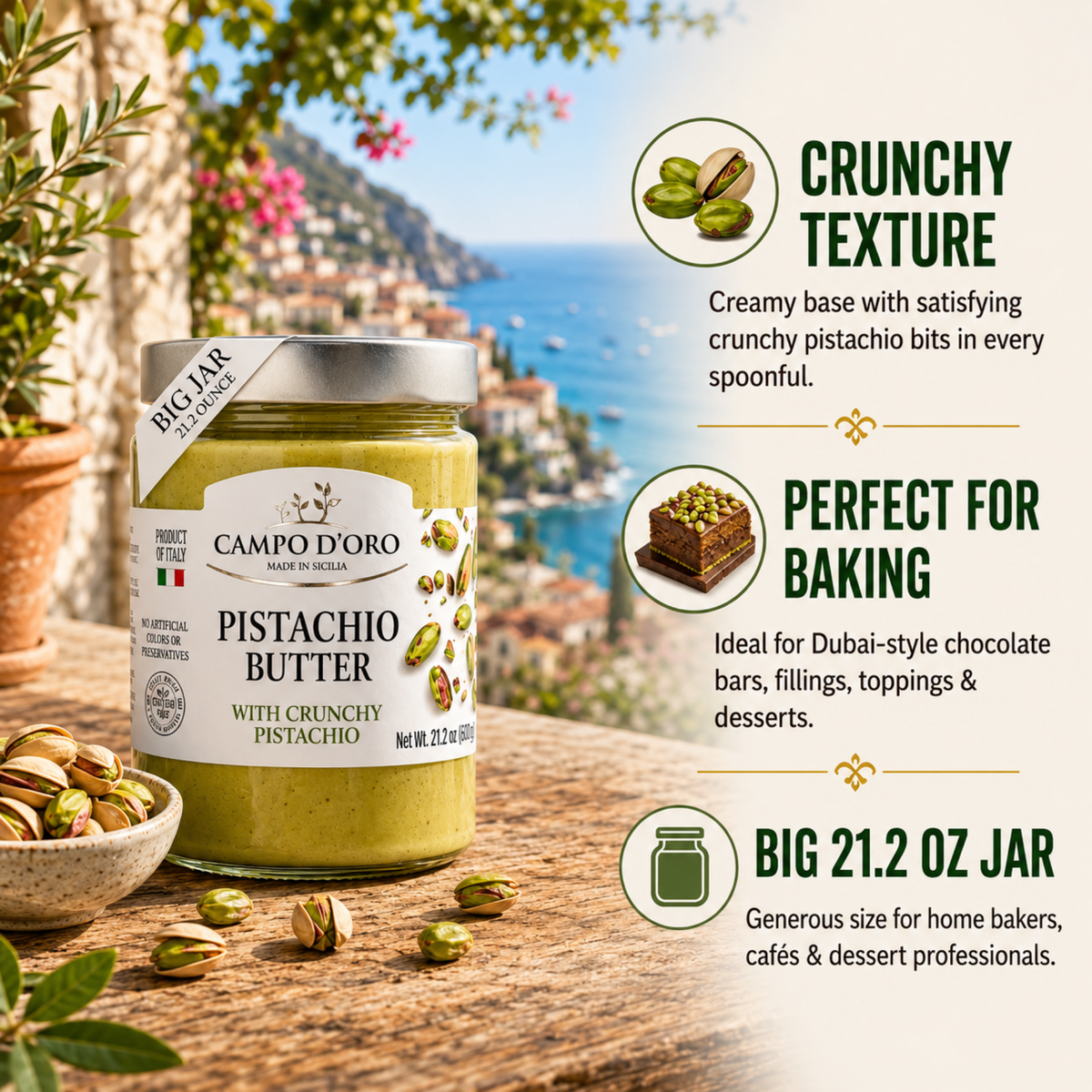 Campo D'Oro, Crunchy Pistachio Butter Cream, 21.2oz