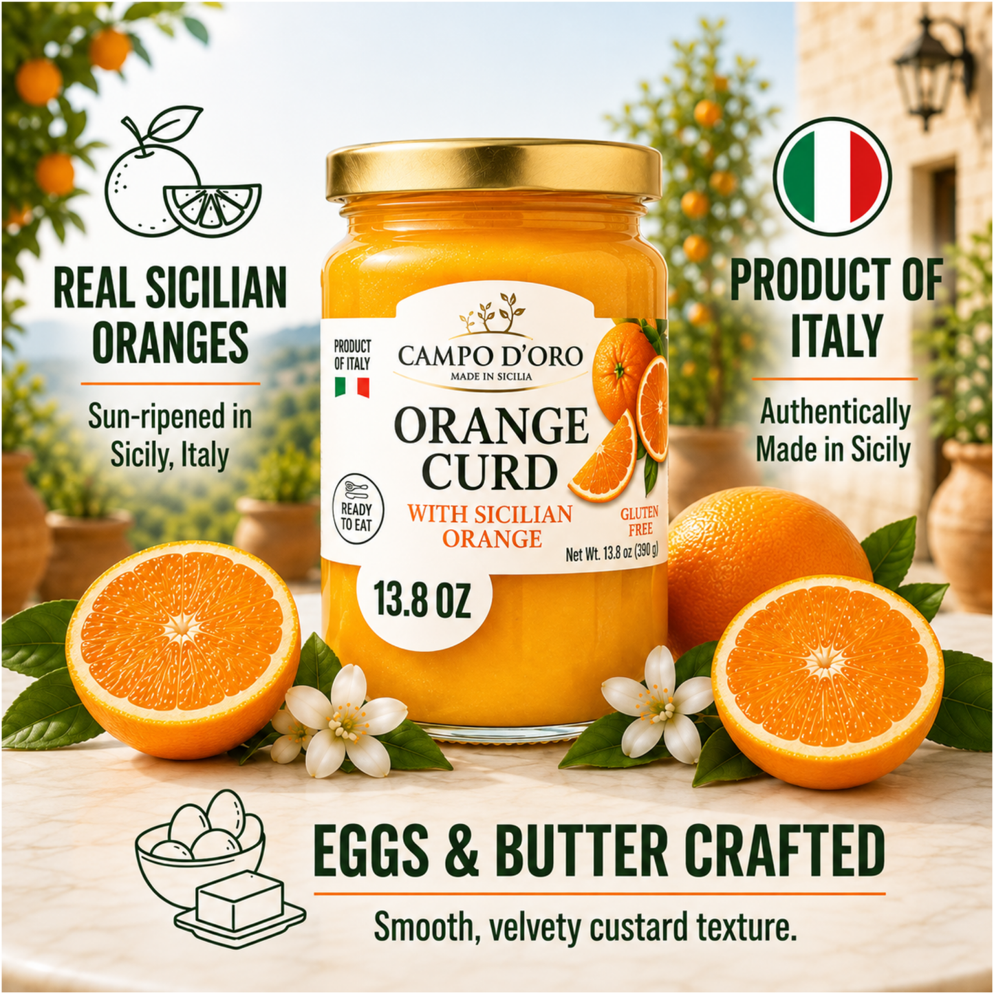 Campo D'Oro, Orange Curd, Sicilian Orange custard cream 13.8 oz
