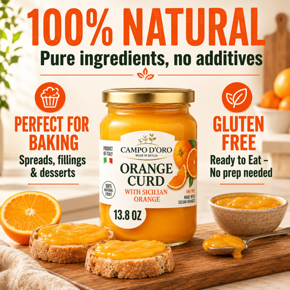 Campo D'Oro, Orange Curd, Sicilian Orange custard cream 13.8 oz