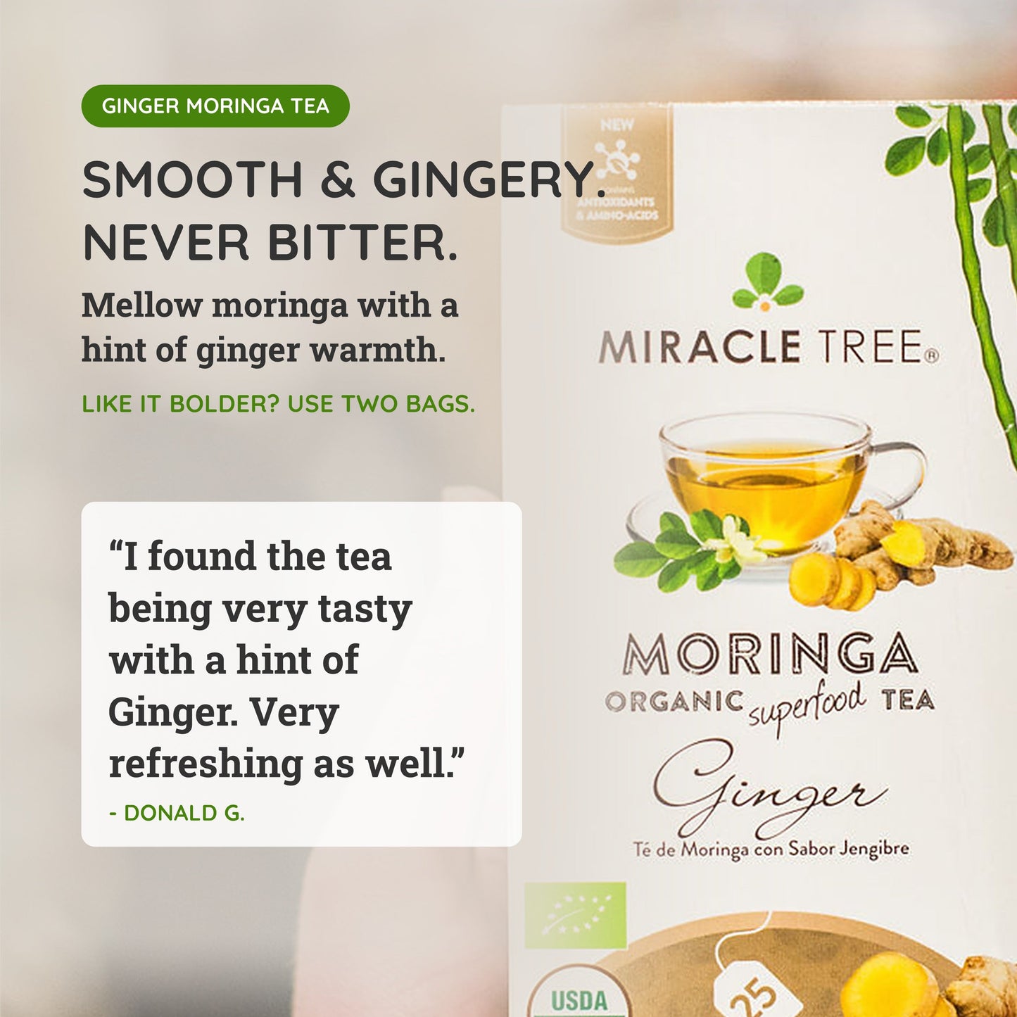 Organic Moringa Tea - Ginger - Caffeine-Free Herbal Tea