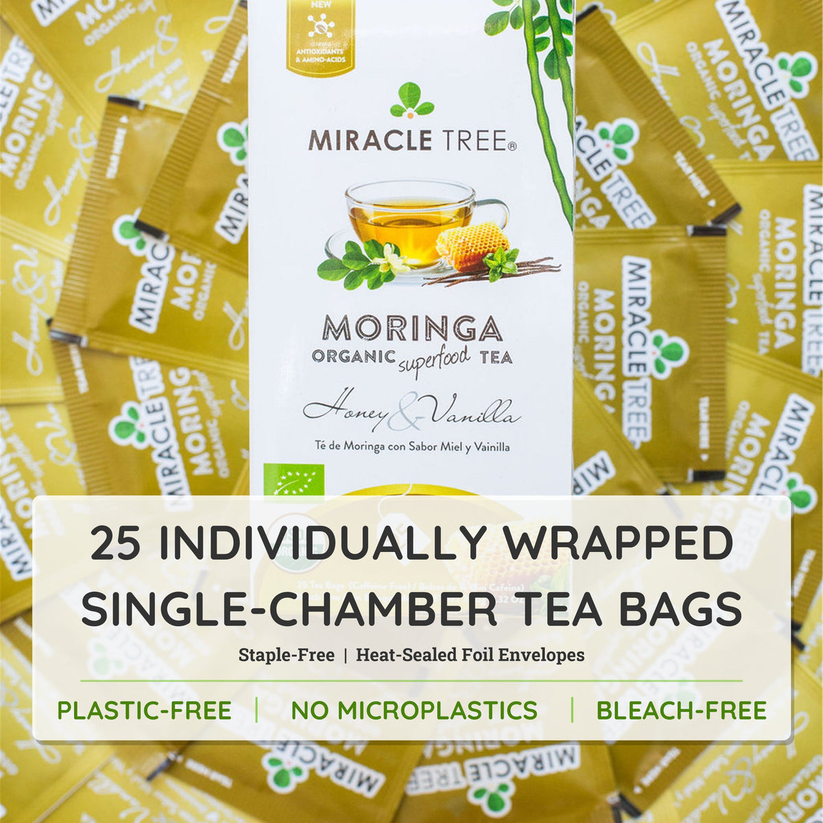 Organic Moringa Tea - Honey & Vanilla - Caffeine-Free Herbal Tea