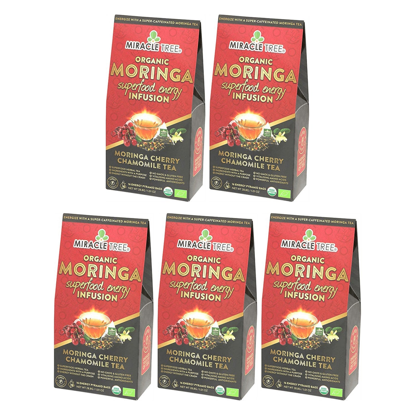 Organic Moringa Energy Tea - Cherry Chamomile - Natural Coffee Alternative