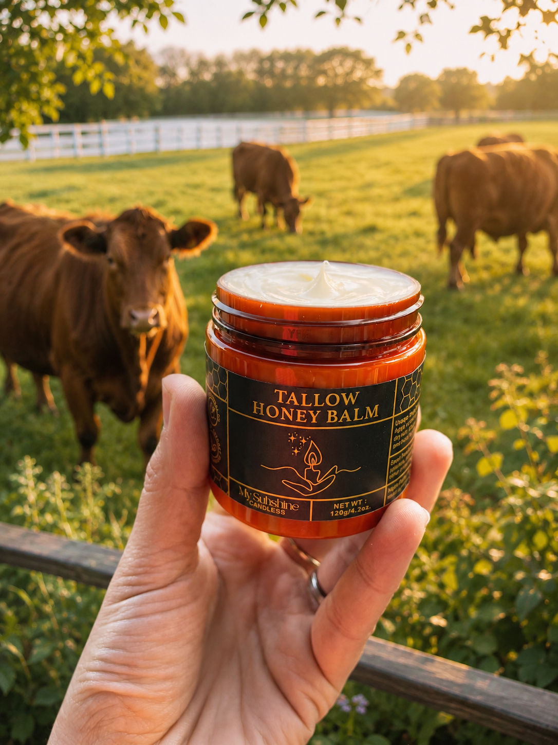Organic Grass-Fed Beef Tallow Balm with Raw Honey – Handmade Deep Moisturizing Skin Balm for Dry Skin, Face & Body Care