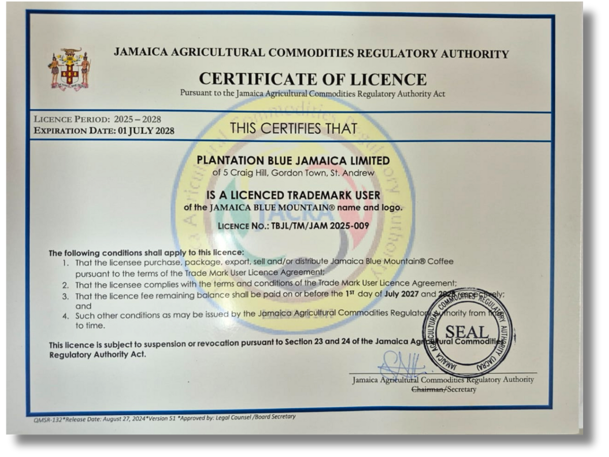 Plantation Blue 100% Jamaica Blue Mountain Coffee - Medium Roast - 8oz Ground