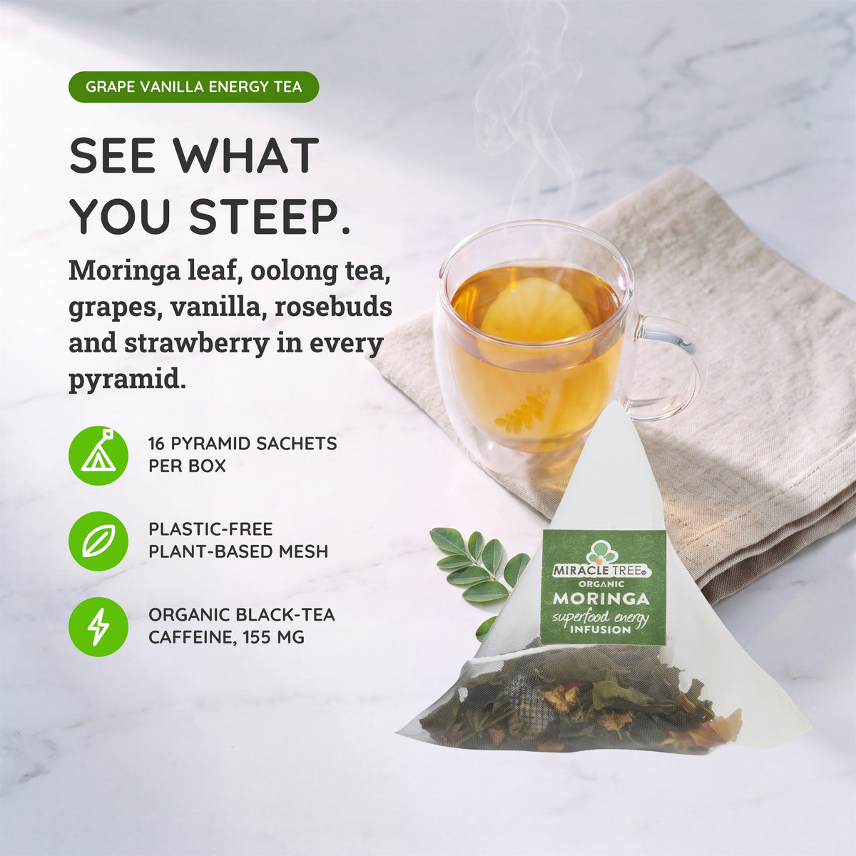 Organic Moringa Energy Tea - Grape Vanilla - Natural Coffee Alternative