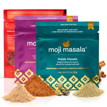 Vegan Indian Spice Gift Set – Spinach Curry, Cauliflower Curry & Potato Curry | 3 Plant-Based Dishes, Pre-Measured | moji masala®