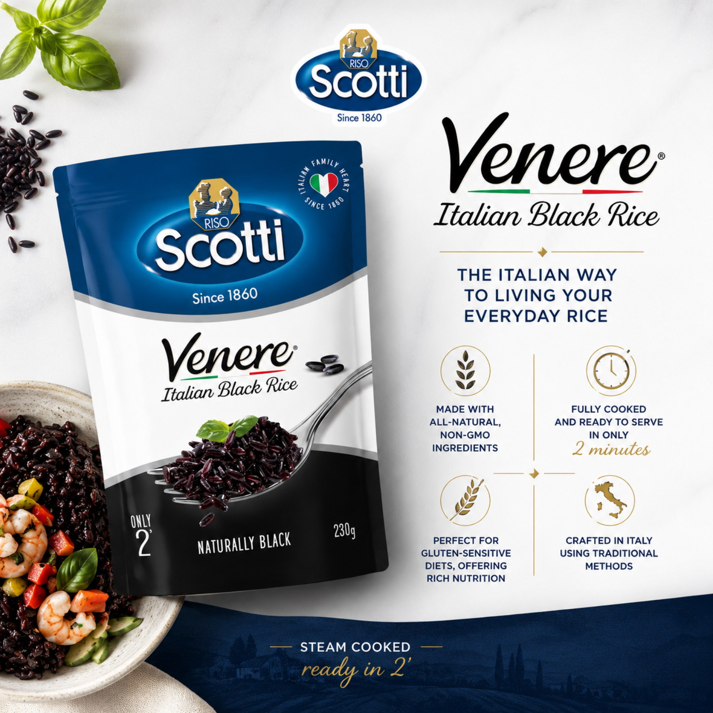 Riso Scotti, Microwave Venere Wholegrain Black Rice, 230g