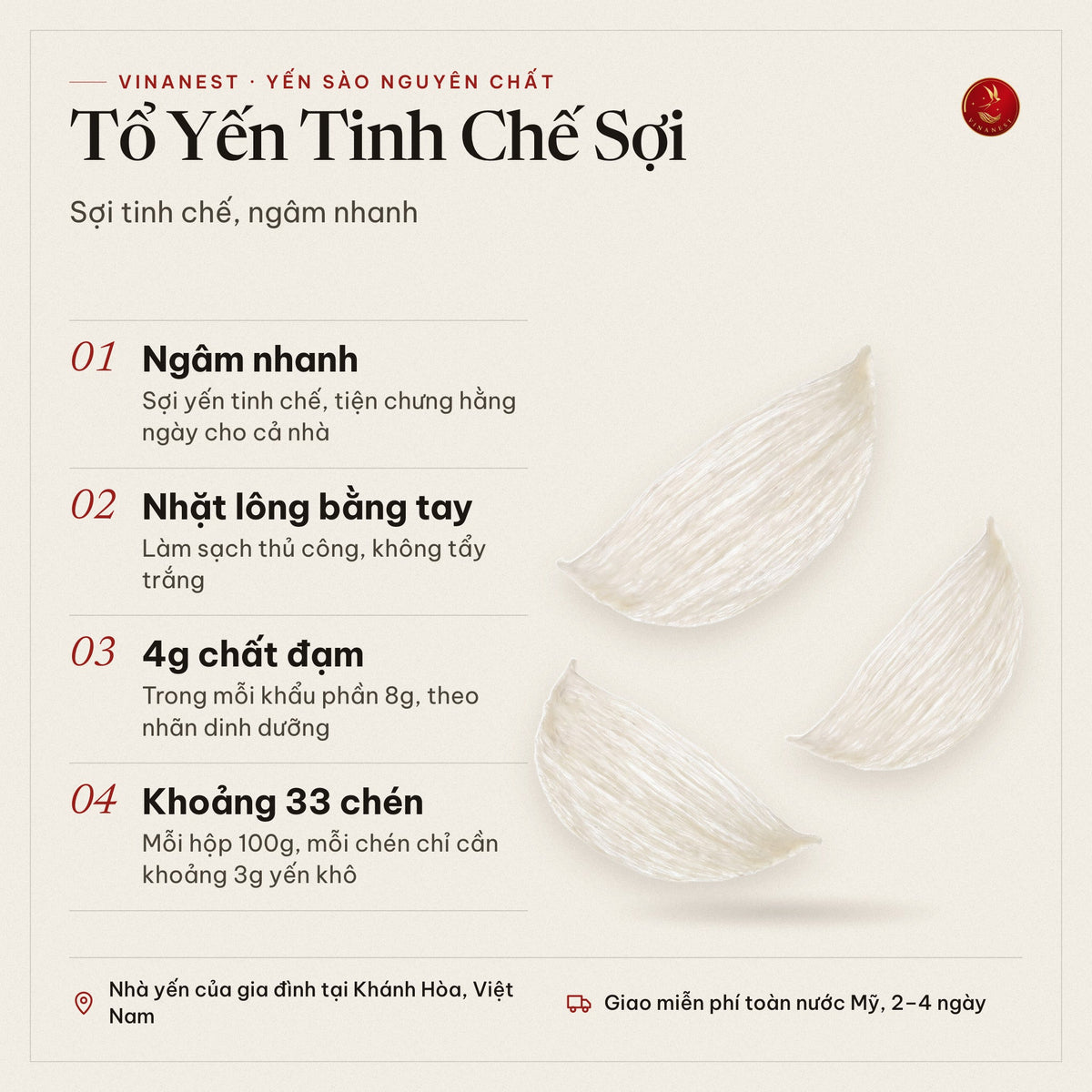 Vinanest Simply Swift (Tổ Yến Tinh Chế Sợi) 100GR