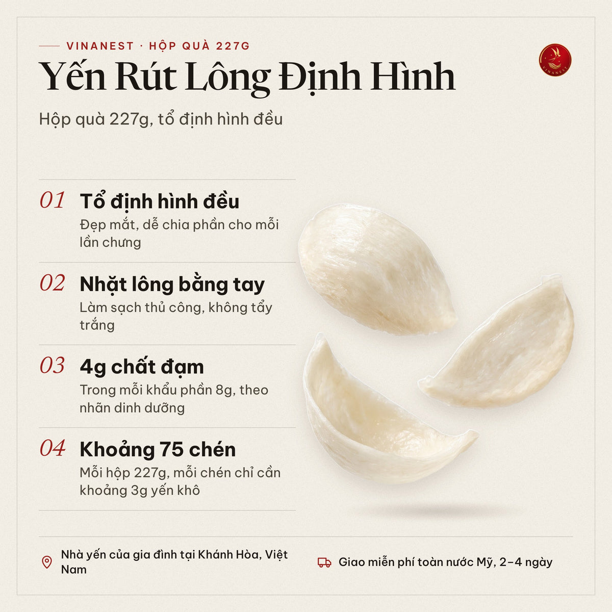 Vinanest A5 (Yên Rút Lông Ðịnh Hình) 227GR