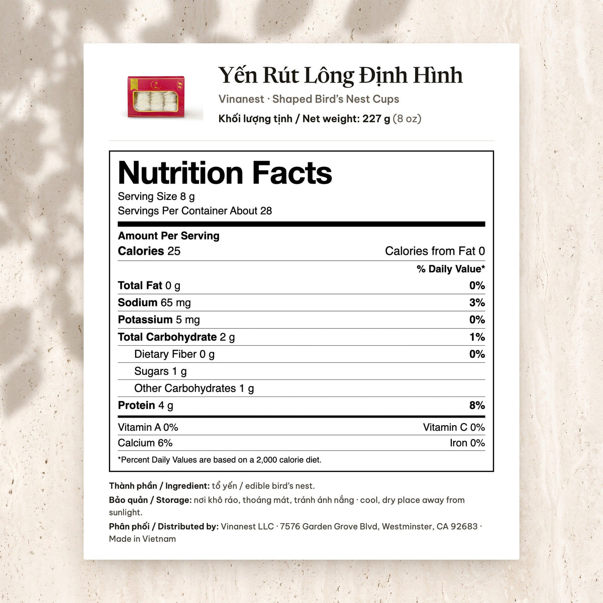 Vinanest A5 (Yên Rút Lông Ðịnh Hình) 227GR