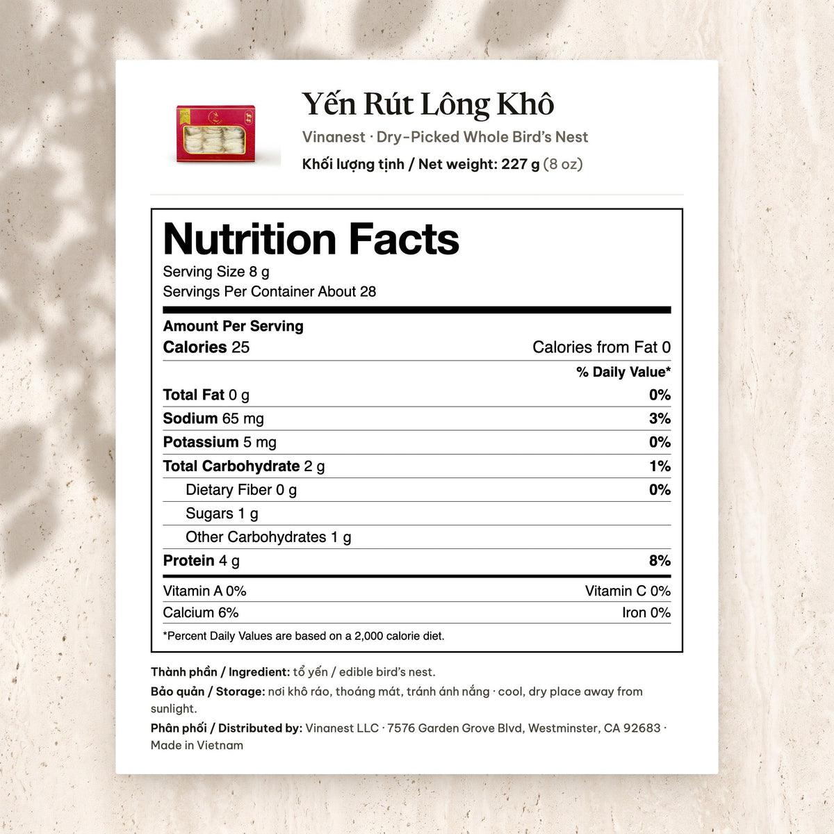 Vinanest Original (Yến Rút Lông Khô) 227GR