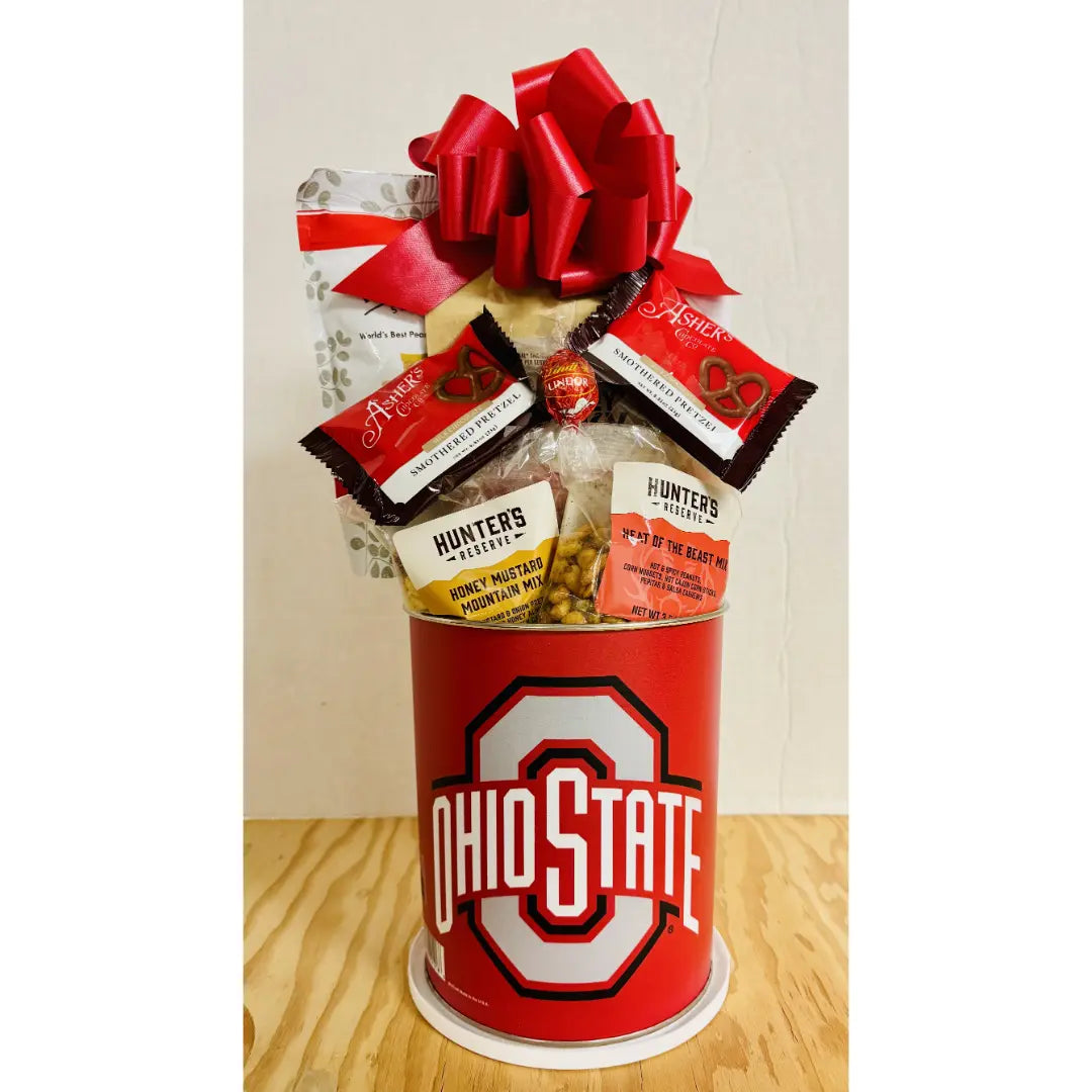 Ohio State Buckeyes Gift Tin Basket - Gourmet Snacks - Made in USA