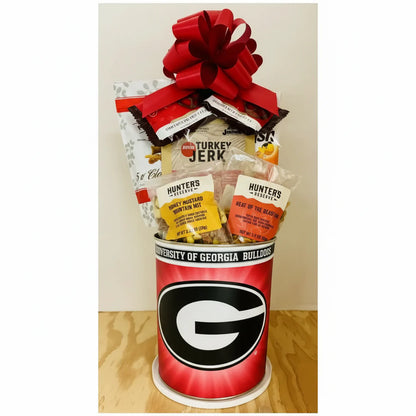 Georgia Bulldogs Gift Tin Basket - Gourmet Snacks - Made in USA