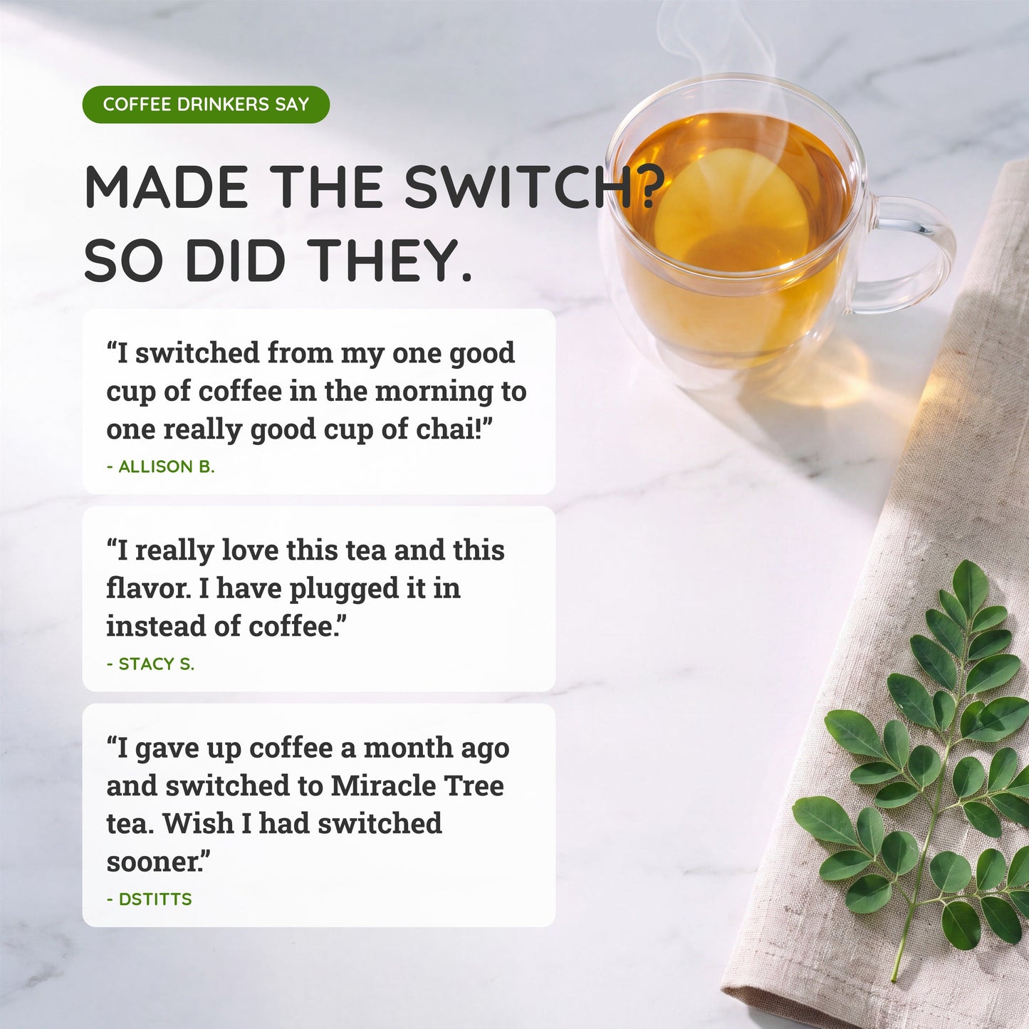 Organic Moringa Energy Tea - Peach Mint Apricot - Natural Coffee Alternative