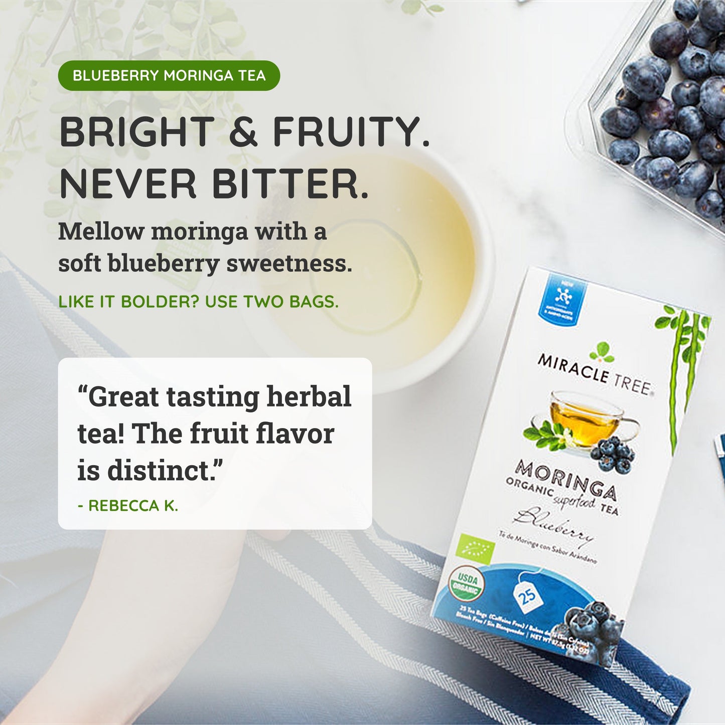Organic Moringa Tea - Blueberry - Caffeine-Free Herbal Tea