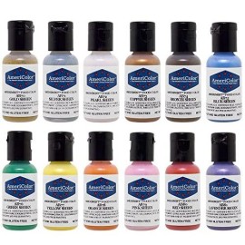 Americolor 12 Color SHEEN - PEARLESCENT Airbrush Color Kit 7.8 oz. Ounce (0.65 Oz each bottle)
