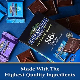 GHIRARDELLI Intense Dark Chocolate Squares, 86% Cacao Holiday Chocolate for Stocking Stuffers and Holiday Gifts, 4.12 Oz Bag (Pack of 6)