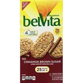Belvita Cinnamon Brown Sugar Biscuits, 25 Count in Packs of 4 each, 44 Oz