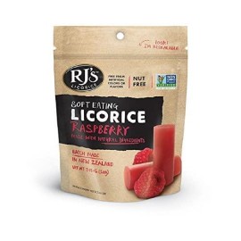 Soft Eating Raspberry Licorice - RJs Licorice 7.05oz Bag - NON-GMO, NO HFCS, Vegetarian & Kosher - Batch Made in New Zealand