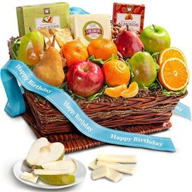 Golden State Fruit Birthday Fruit Basket with Cheese and Nuts