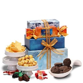 Broadway Basketeers Thinking of You Gift Tower Basket of Snacks, Cookies, Chocolates and Items for Christmas, Holiday, Birthday, Get Well Gifts, Kosher Certified